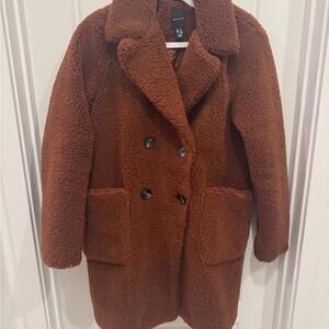 Brown Teddy Coat / Size 8 / New Look